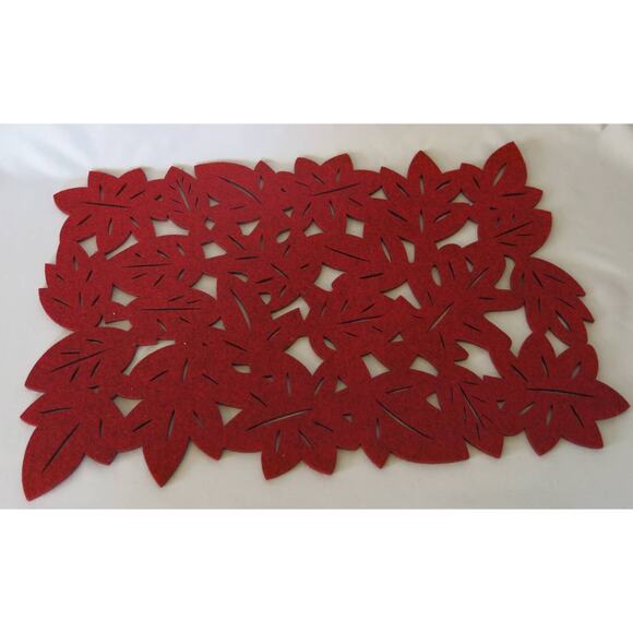 Felt Cut Out Placemats 4 Fall Leaves Red 18"x13 Holiday Decor Cutwork Home Table - Picture 5 of 7